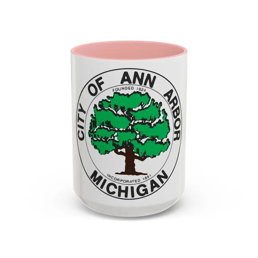 Seal of Ann Arbor Michigan - Accent Coffee Mug 15oz Pink - Go Mug Yourself