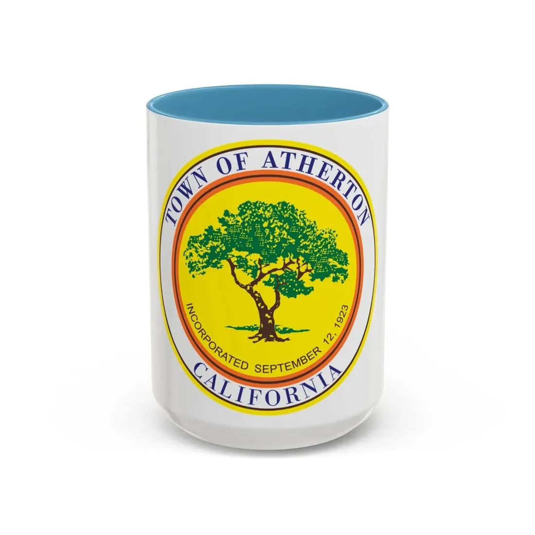 Seal of Atherton California - Accent Coffee Mug 15oz Light Blue - Go Mug Yourself