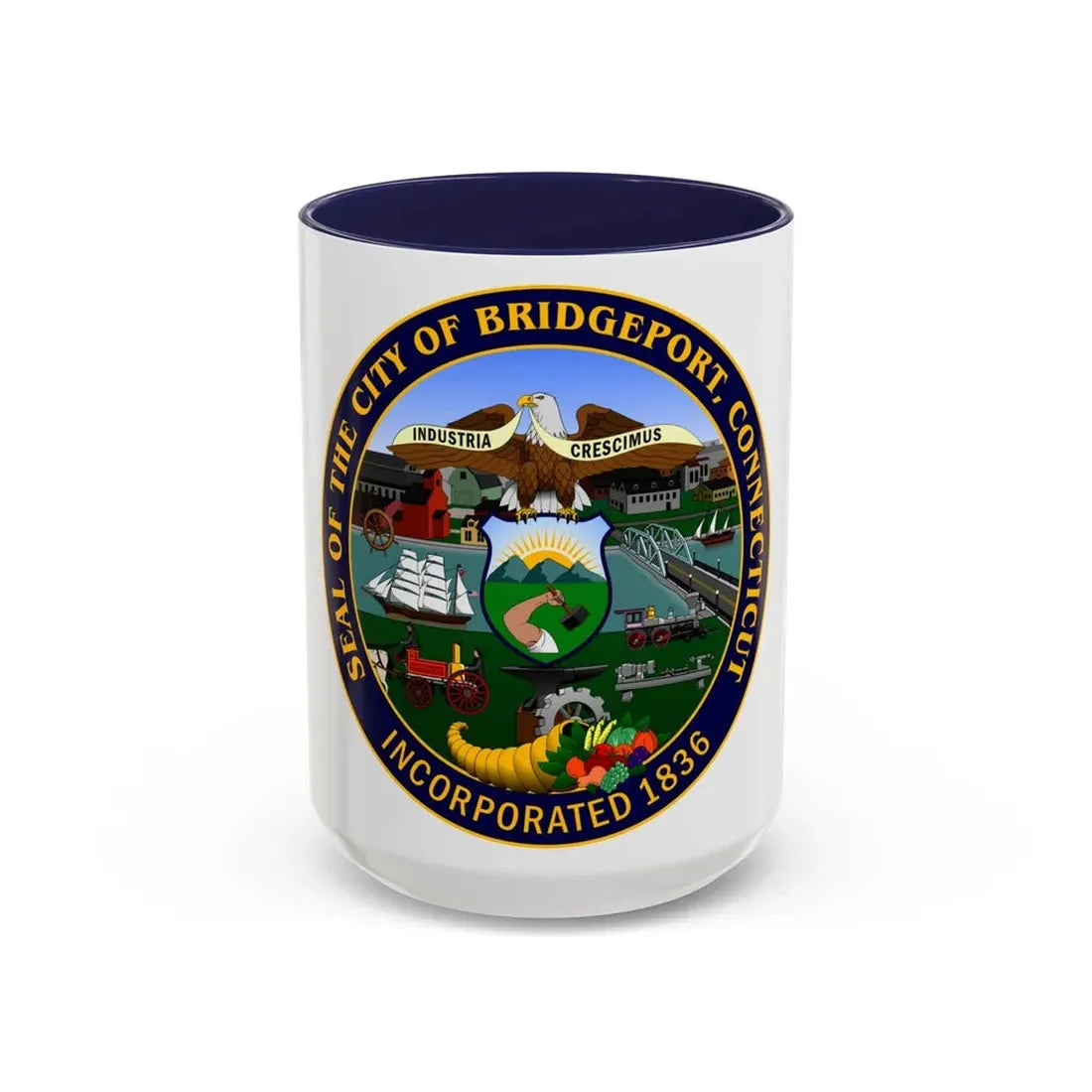 Seal of Bridgeport Connecticut - Accent Coffee Mug 15oz Navy - Go Mug Yourself