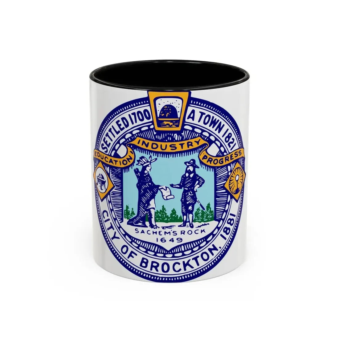 Seal of Brockton Massachusetts - Accent Coffee Mug 11oz Black - Go Mug Yourself
