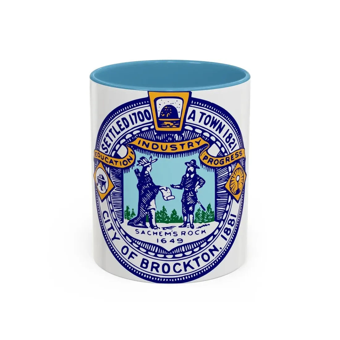 Seal of Brockton Massachusetts - Accent Coffee Mug 11oz Light Blue - Go Mug Yourself