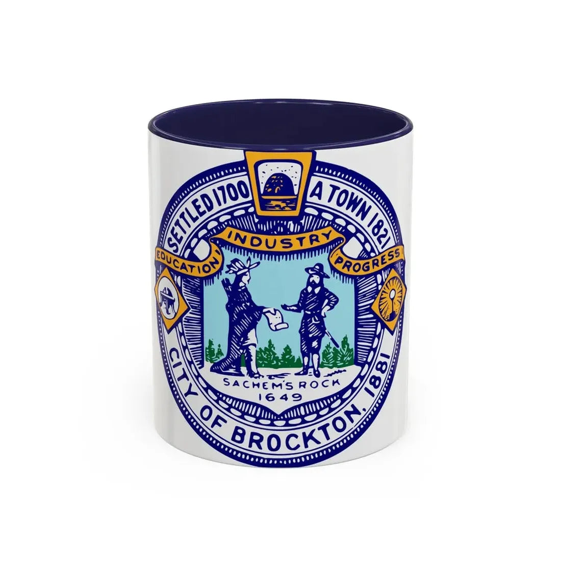 Seal of Brockton Massachusetts - Accent Coffee Mug 11oz Navy - Go Mug Yourself