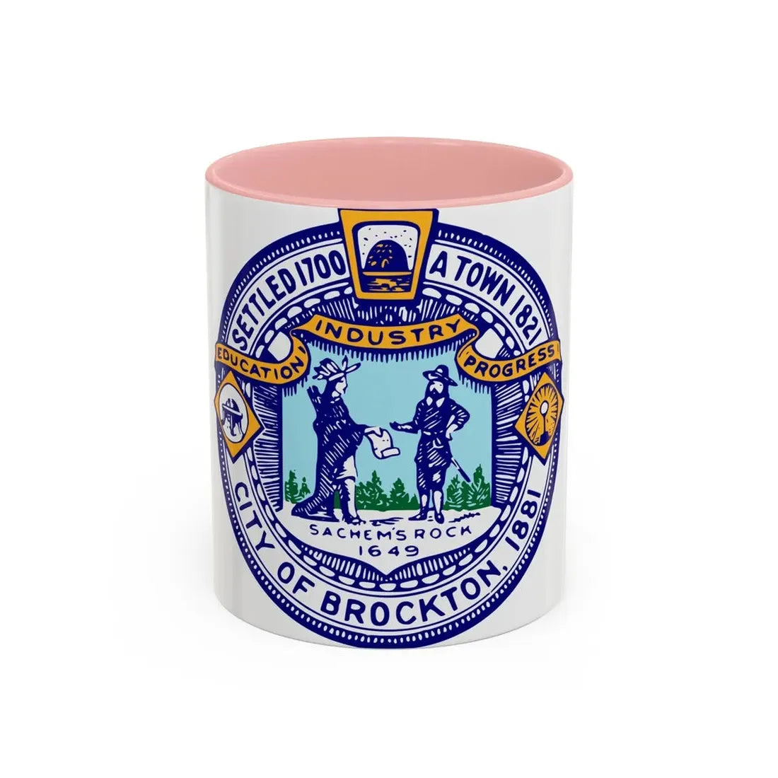 Seal of Brockton Massachusetts - Accent Coffee Mug 11oz Pink - Go Mug Yourself