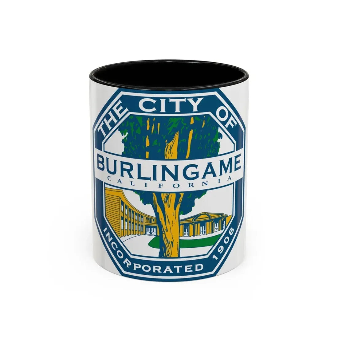 Seal of Burlingame California - Accent Coffee Mug 11oz Black - Go Mug Yourself