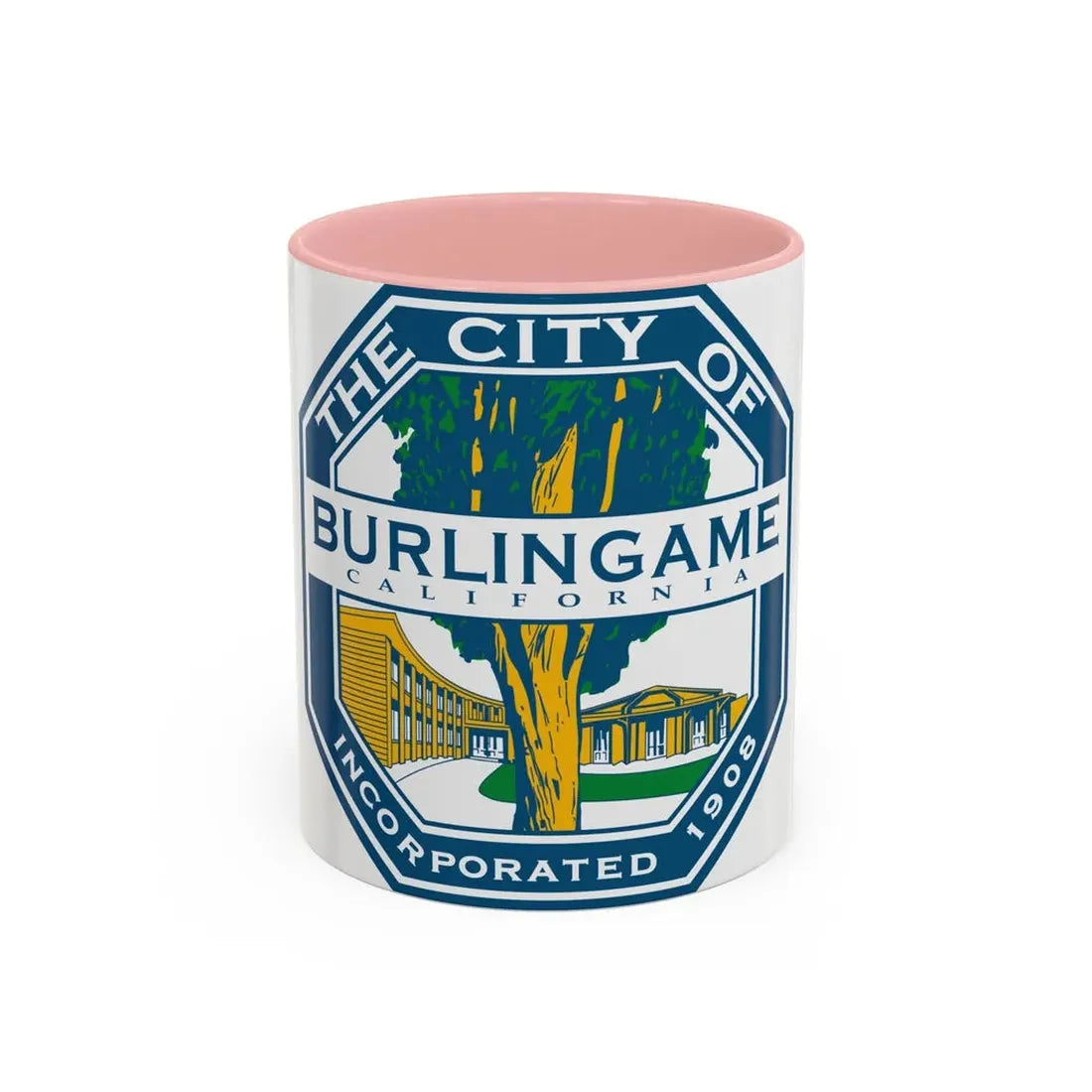 Seal of Burlingame California - Accent Coffee Mug 11oz Pink - Go Mug Yourself
