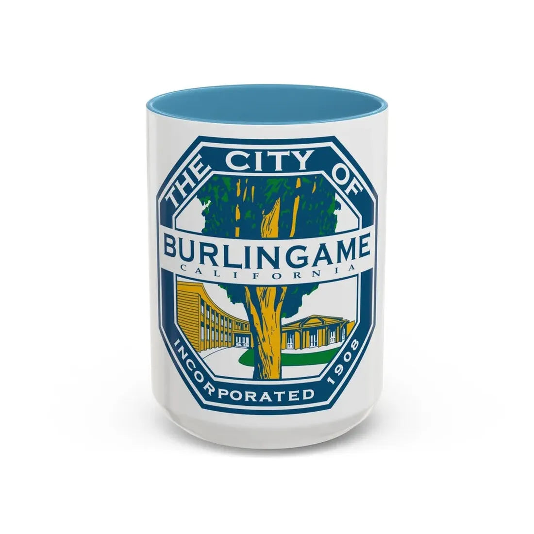 Seal of Burlingame California - Accent Coffee Mug 15oz Light Blue - Go Mug Yourself