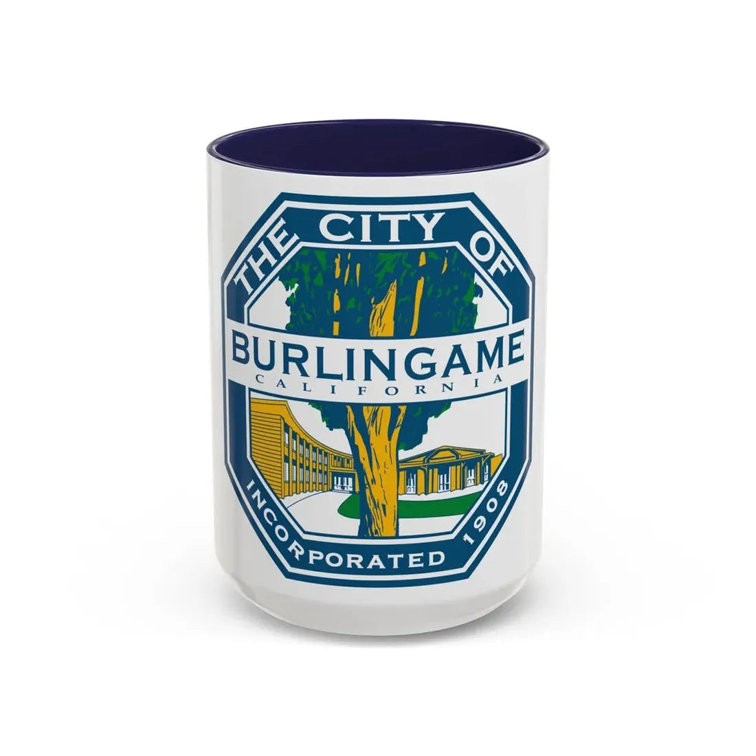 Seal of Burlingame California - Accent Coffee Mug 15oz Navy - Go Mug Yourself
