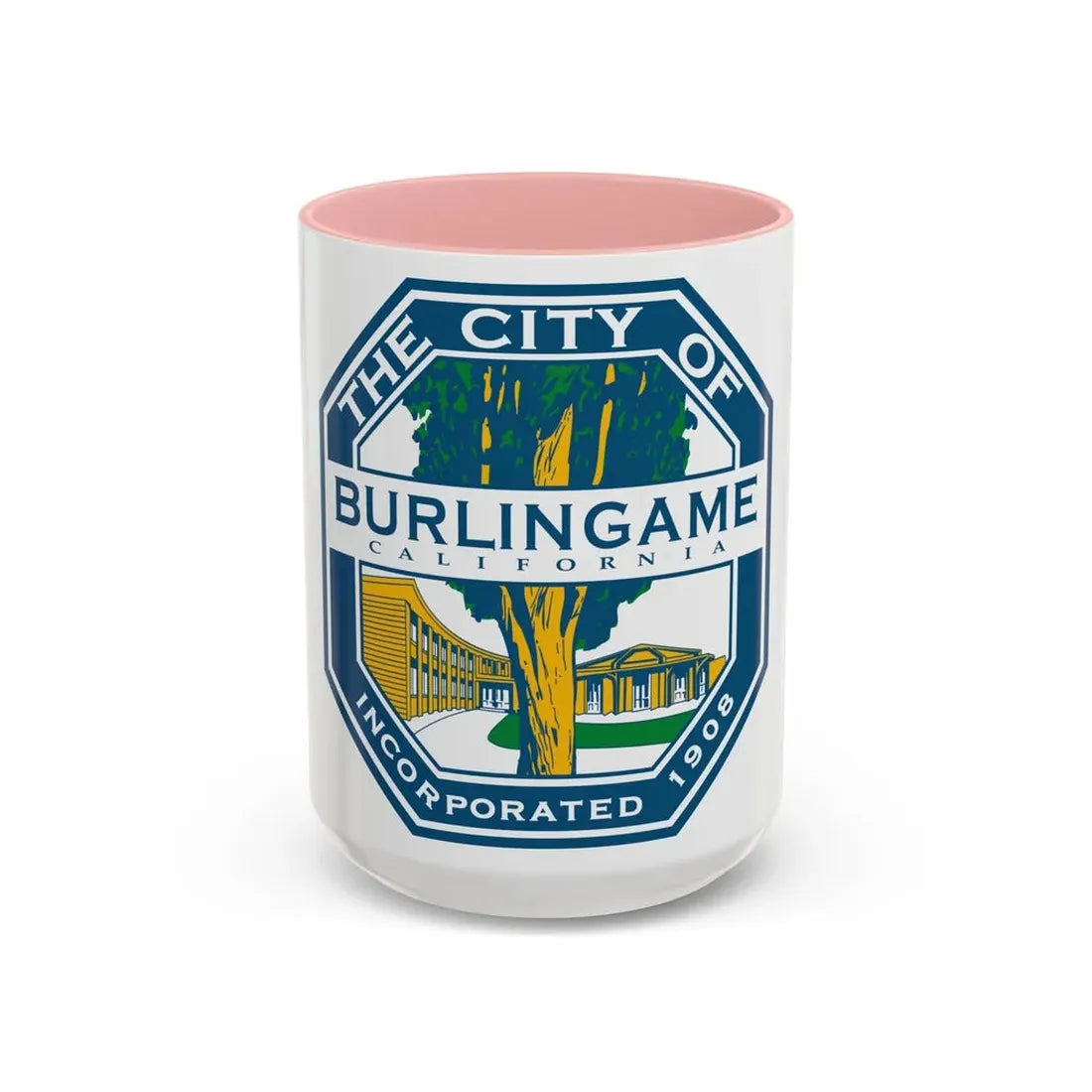 Seal of Burlingame California - Accent Coffee Mug 15oz Pink - Go Mug Yourself