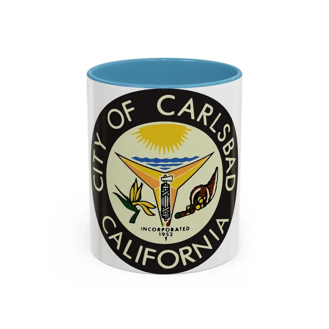 Seal of Carlsbad California - Accent Coffee Mug 11oz Light Blue - Go Mug Yourself