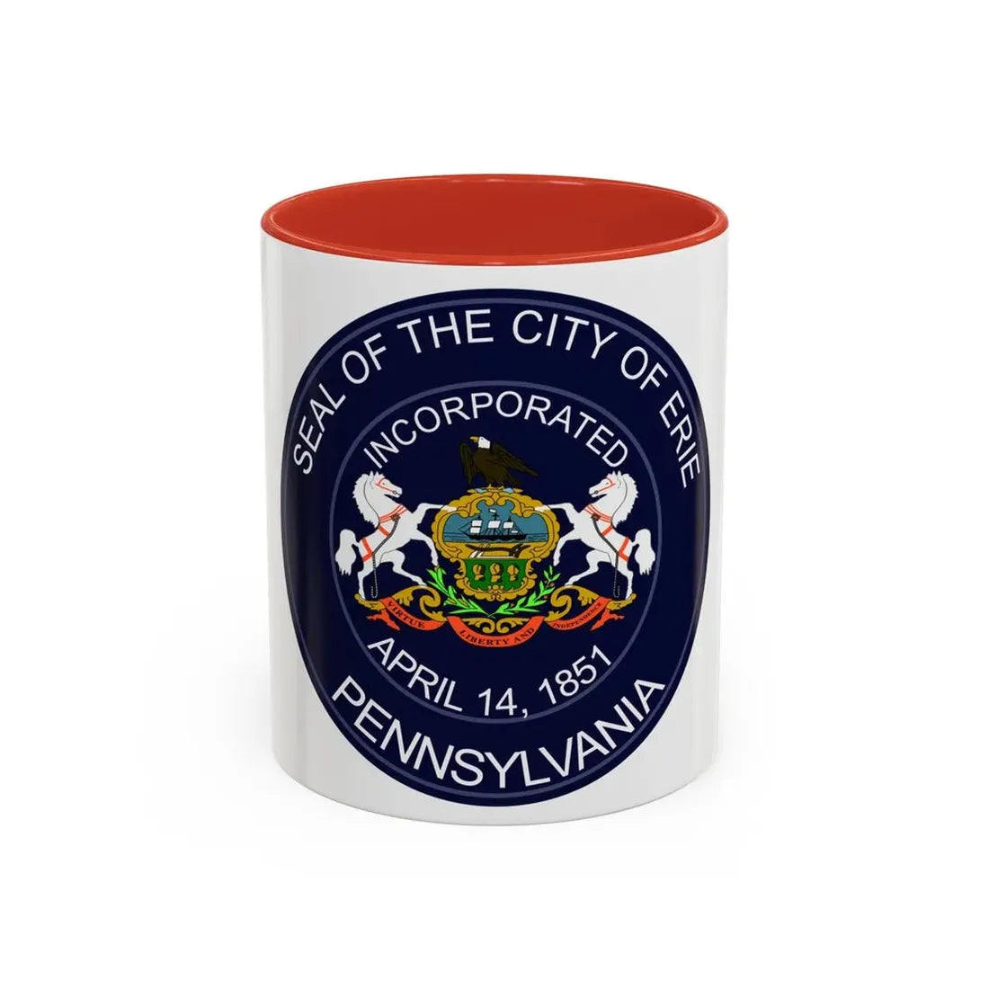 Seal of Erie Pennsylvania - Accent Coffee Mug 11oz Red - Go Mug Yourself