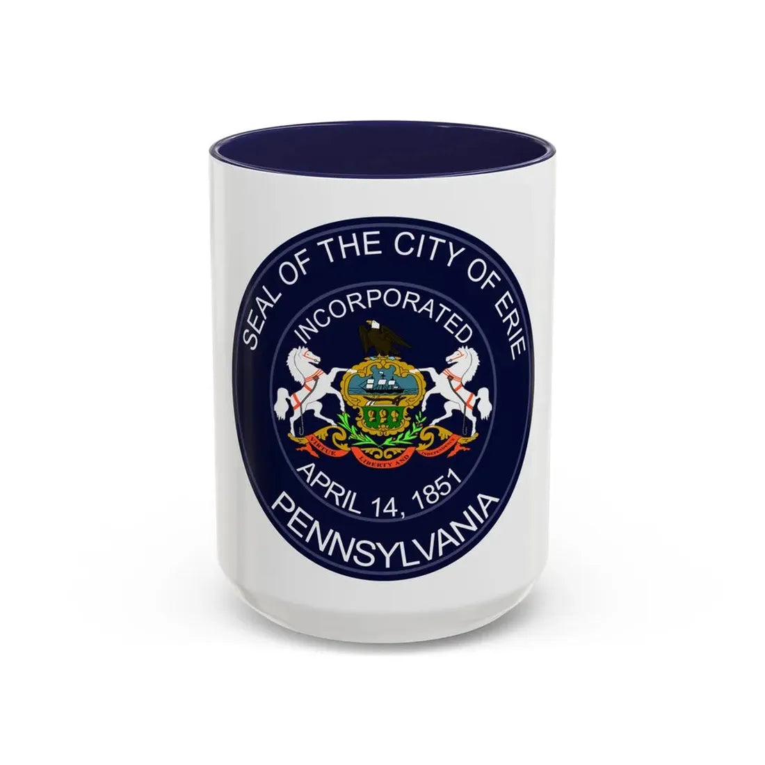 Seal of Erie Pennsylvania - Accent Coffee Mug 15oz Navy - Go Mug Yourself
