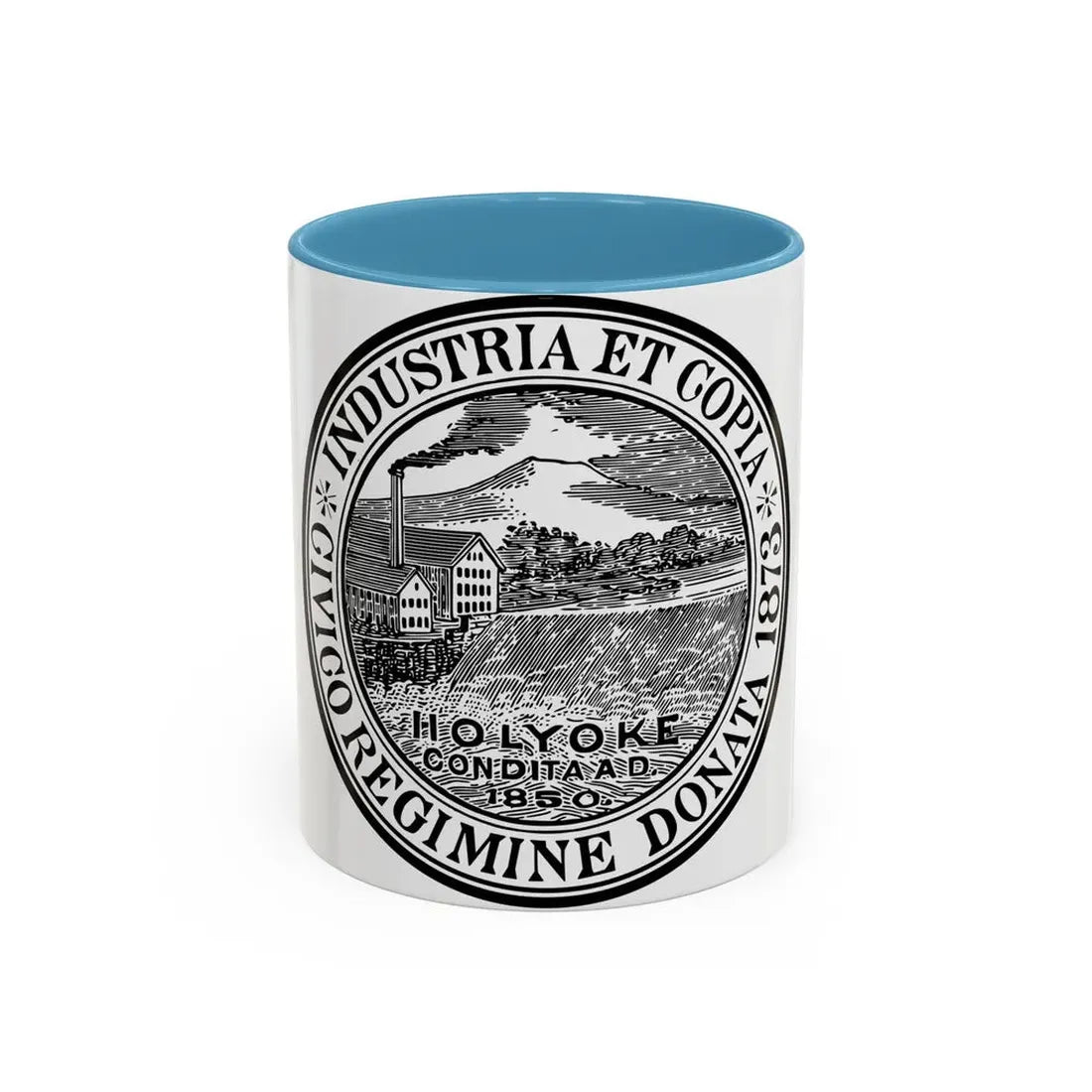 Seal of Holyoke Massachusetts - Accent Coffee Mug 11oz Light Blue - Go Mug Yourself
