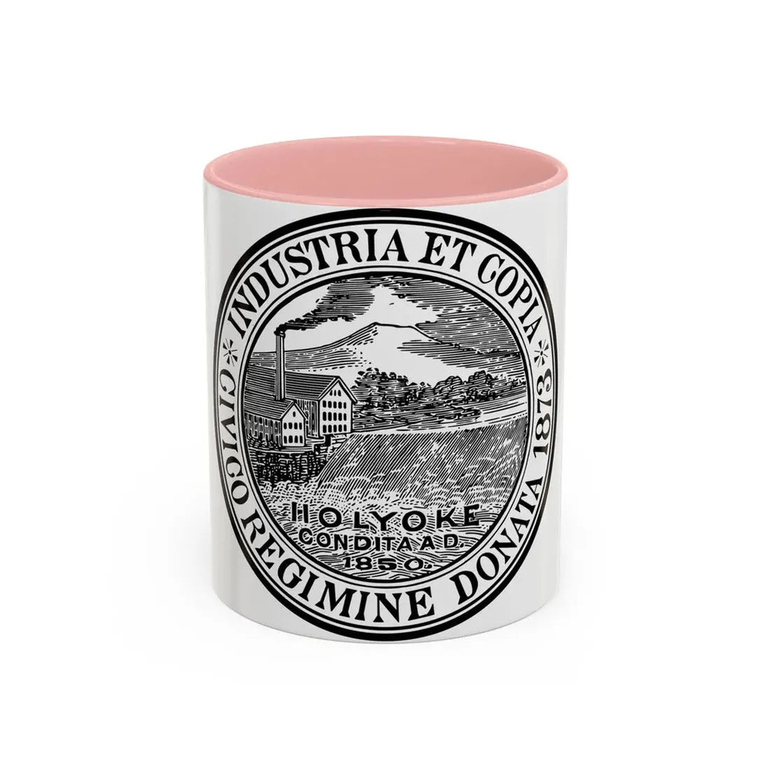 Seal of Holyoke Massachusetts - Accent Coffee Mug 11oz Pink - Go Mug Yourself