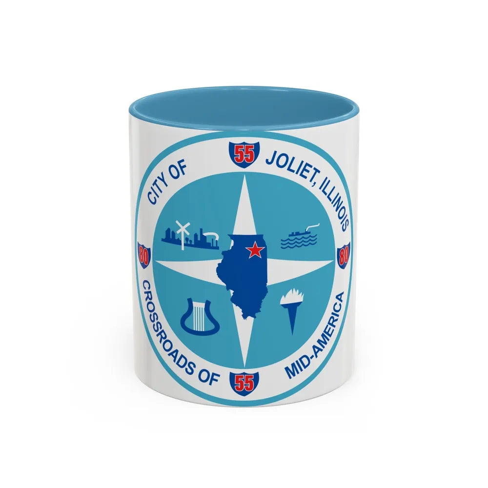Seal of Joliet Illinois - Accent Coffee Mug-11oz-Light Blue-Go Mug Yourself