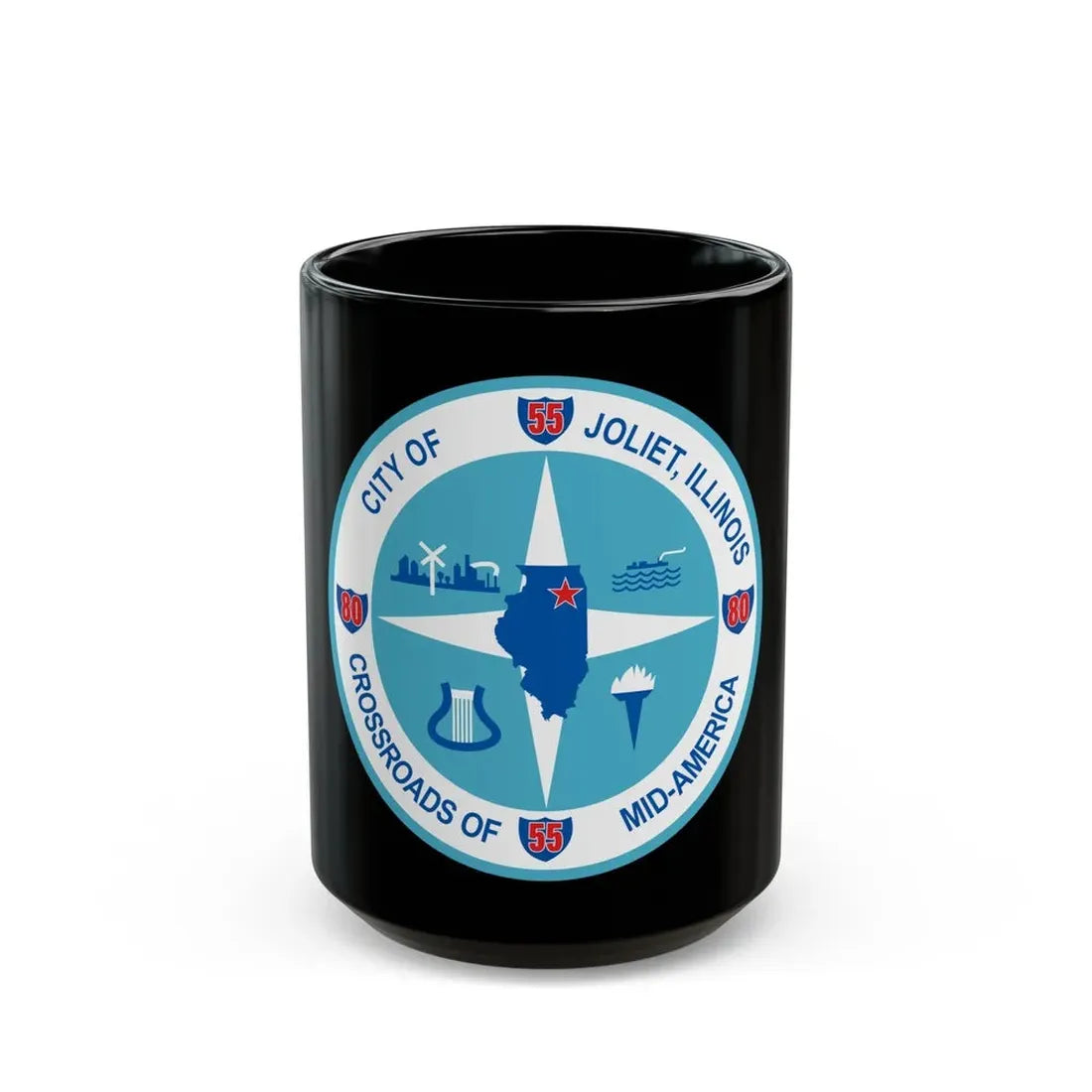 Seal of Joliet Illinois - Black Coffee Mug 15oz - Go Mug Yourself