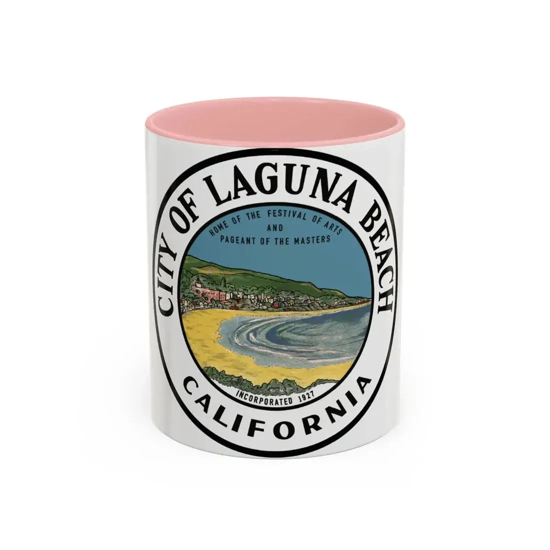 Seal of Laguna Beach California - Accent Coffee Mug 11oz Pink - Go Mug Yourself