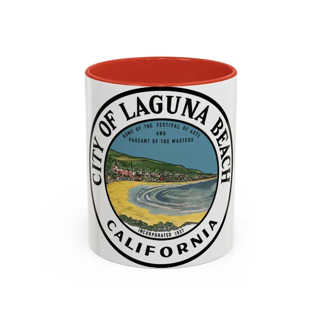 Seal of Laguna Beach California - Accent Coffee Mug 11oz Red - Go Mug Yourself