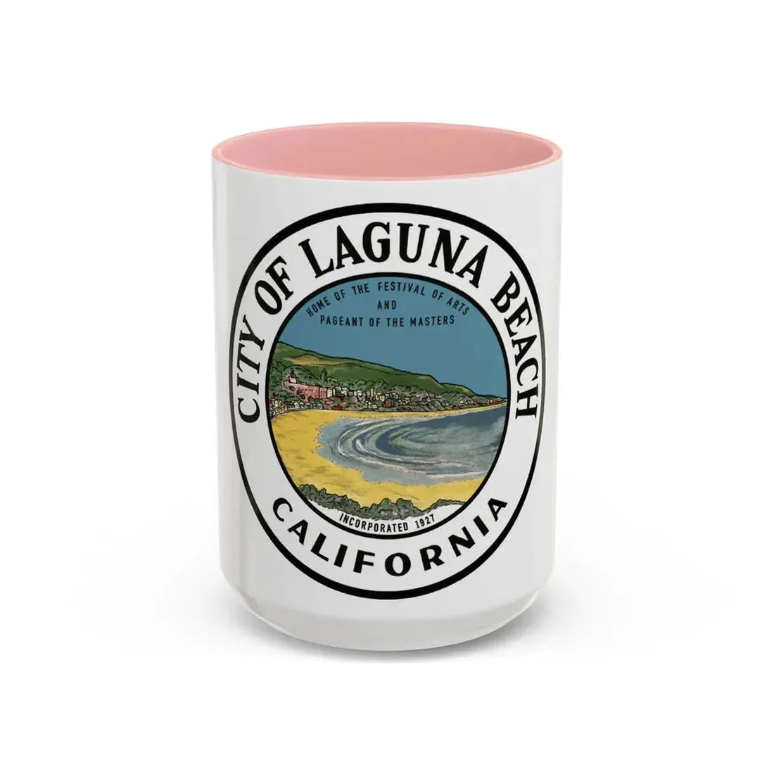 Seal of Laguna Beach California - Accent Coffee Mug 15oz Pink - Go Mug Yourself