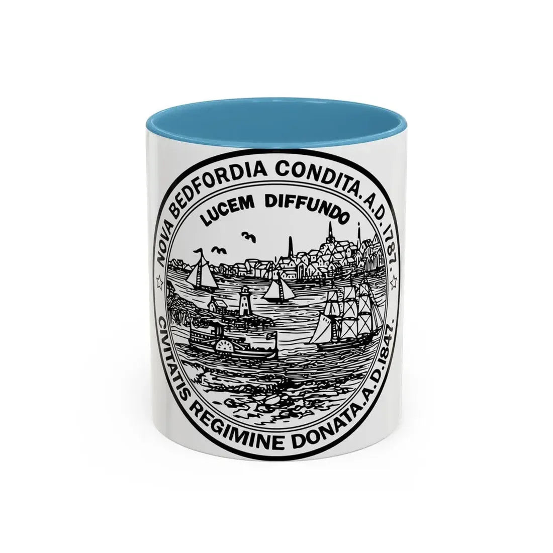 Seal of New Bedford Massachusetts - Accent Coffee Mug 11oz Light Blue - Go Mug Yourself