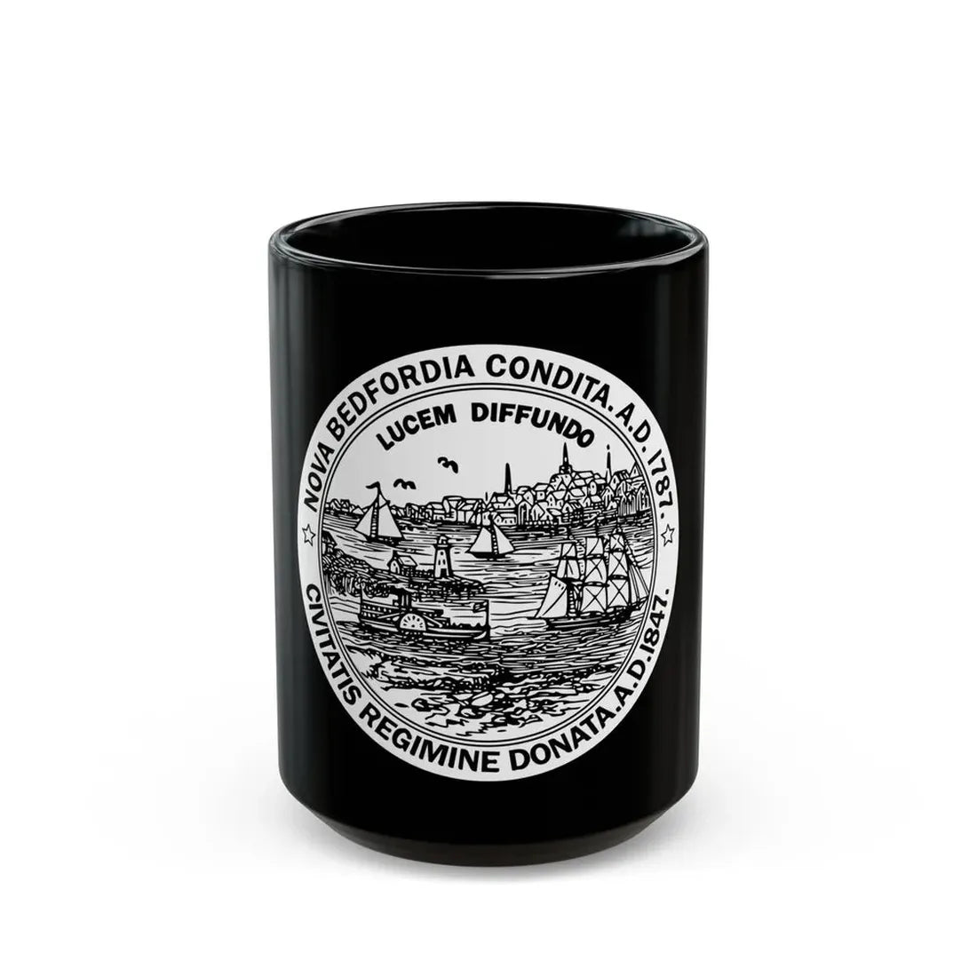 Seal of New Bedford Massachusetts - Black Coffee Mug 15oz - Go Mug Yourself