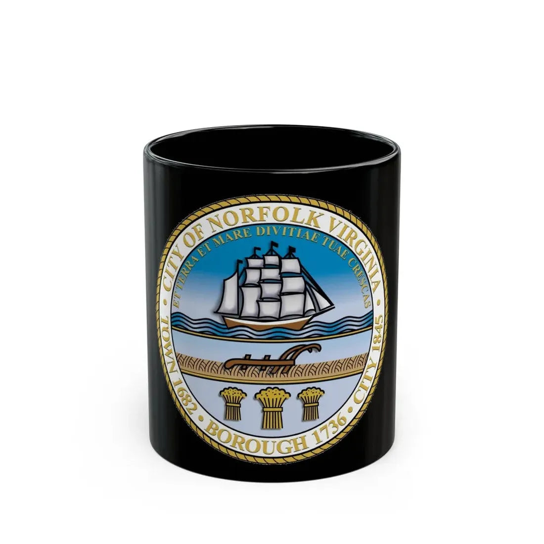 Seal of Norfolk Virginia - Black Coffee Mug 11oz - Go Mug Yourself