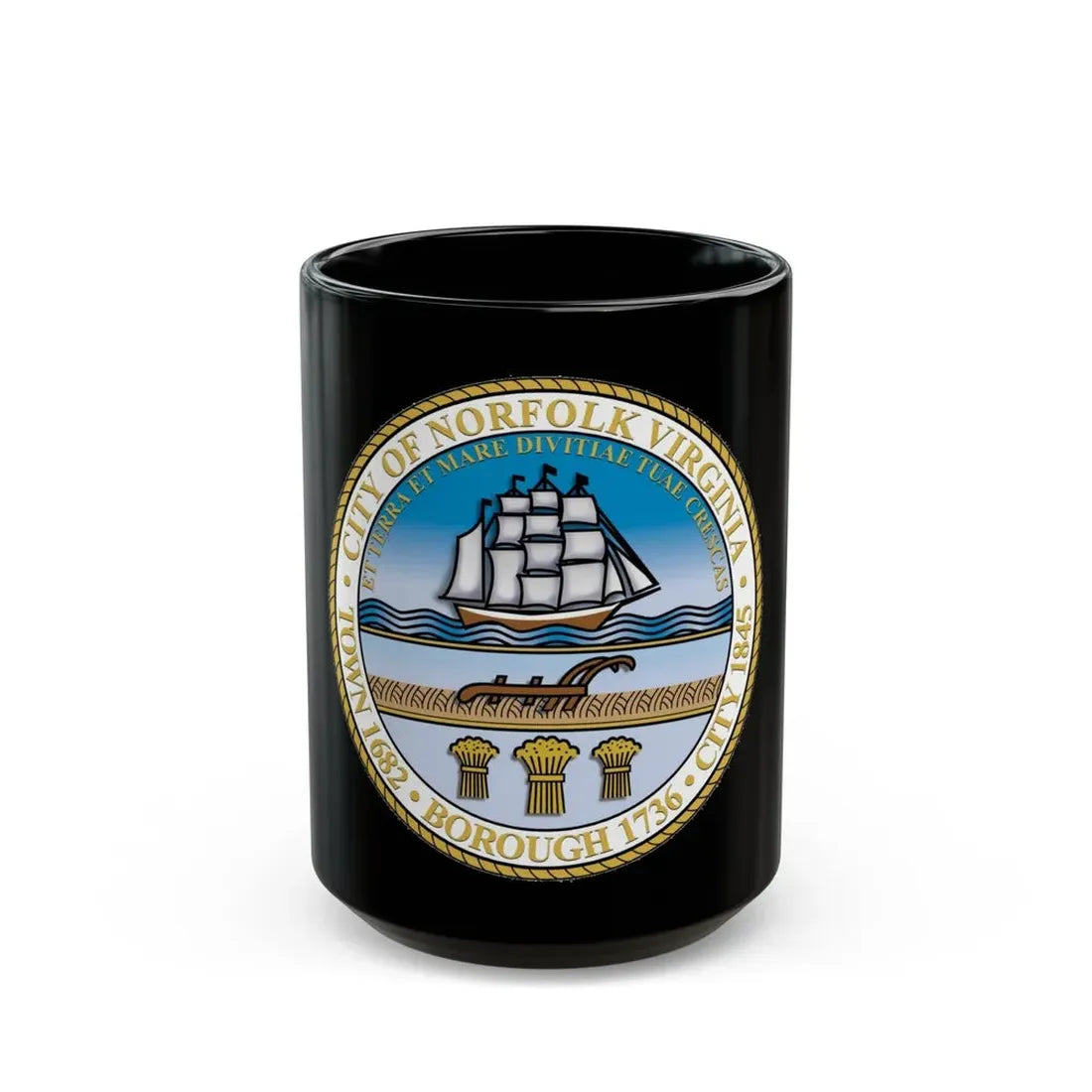 Seal of Norfolk Virginia - Black Coffee Mug 15oz - Go Mug Yourself