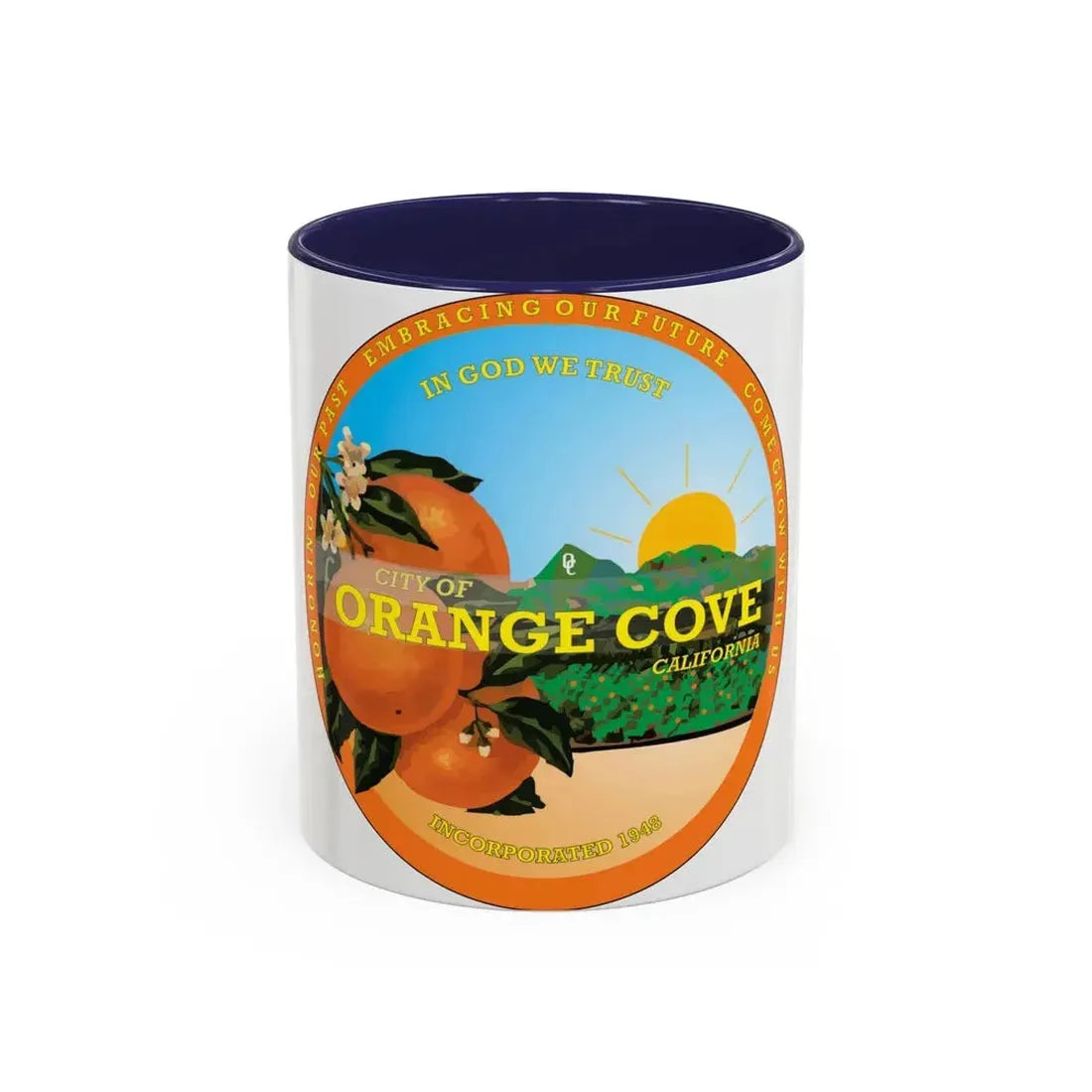 Seal of Orange Cove California - Accent Coffee Mug 11oz Navy - Go Mug Yourself