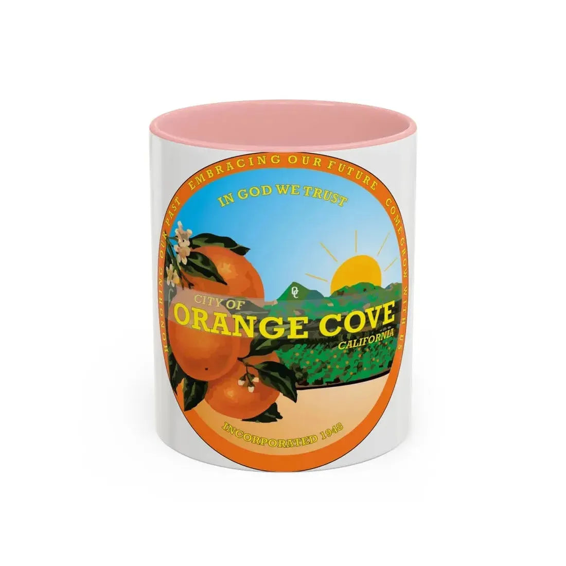 Seal of Orange Cove California - Accent Coffee Mug 11oz Pink - Go Mug Yourself