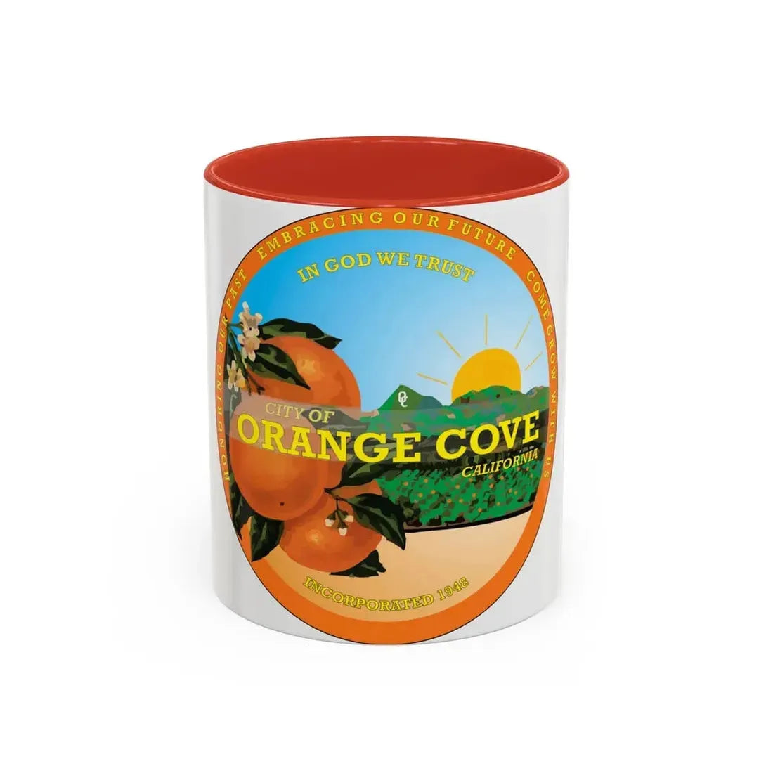 Seal of Orange Cove California - Accent Coffee Mug 11oz Red - Go Mug Yourself