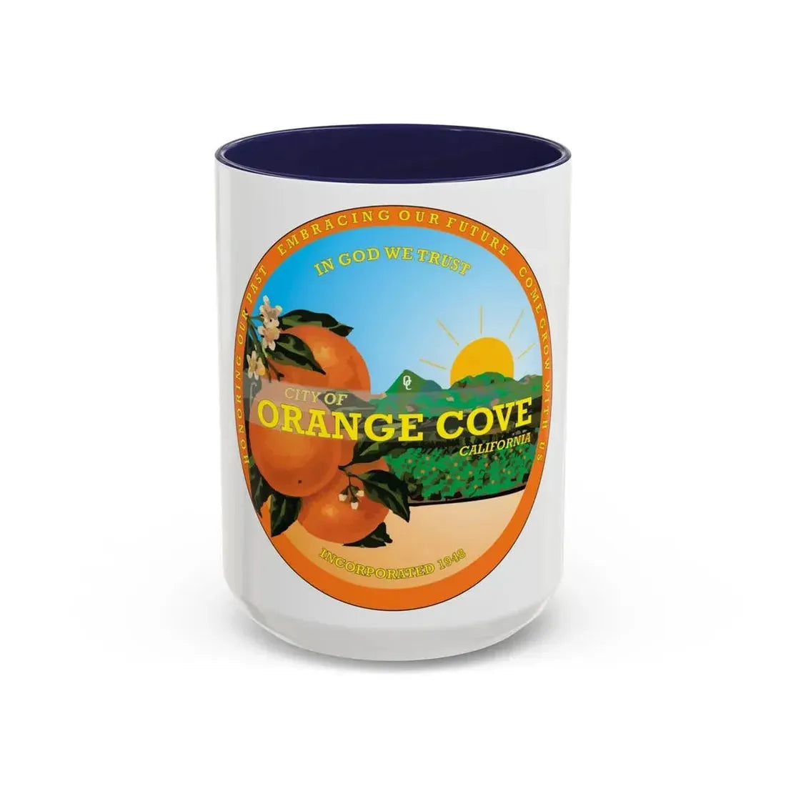 Seal of Orange Cove California - Accent Coffee Mug 15oz Navy - Go Mug Yourself