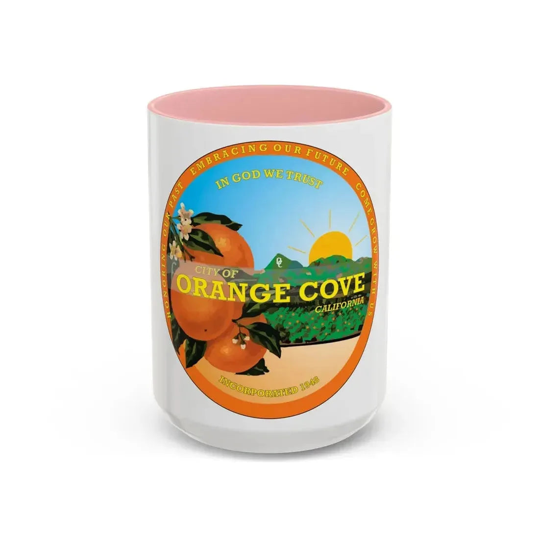 Seal of Orange Cove California - Accent Coffee Mug 15oz Pink - Go Mug Yourself