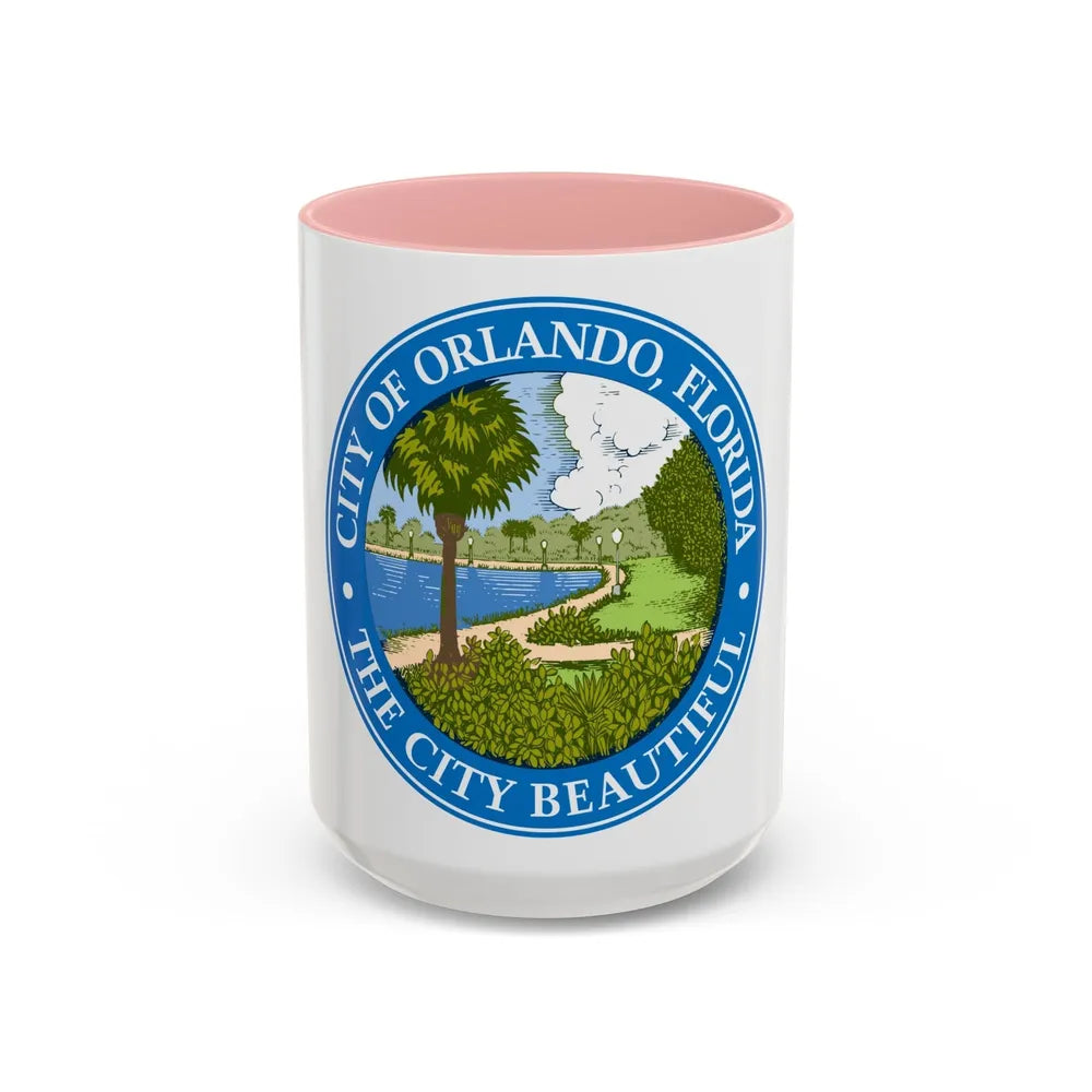 Seal of Orlando Florida - Accent Coffee Mug-15oz-Pink-Go Mug Yourself