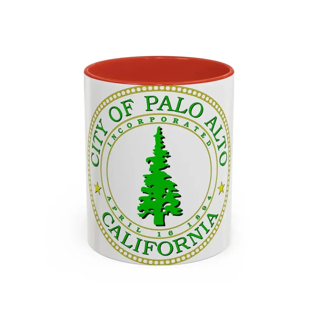 Seal of Palo Alto California - Accent Coffee Mug 11oz Red - Go Mug Yourself