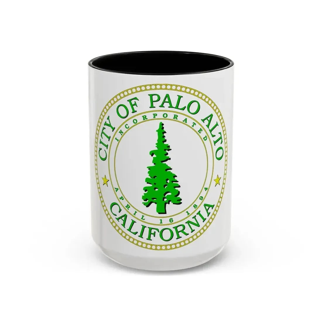 Seal of Palo Alto California - Accent Coffee Mug 15oz Black - Go Mug Yourself