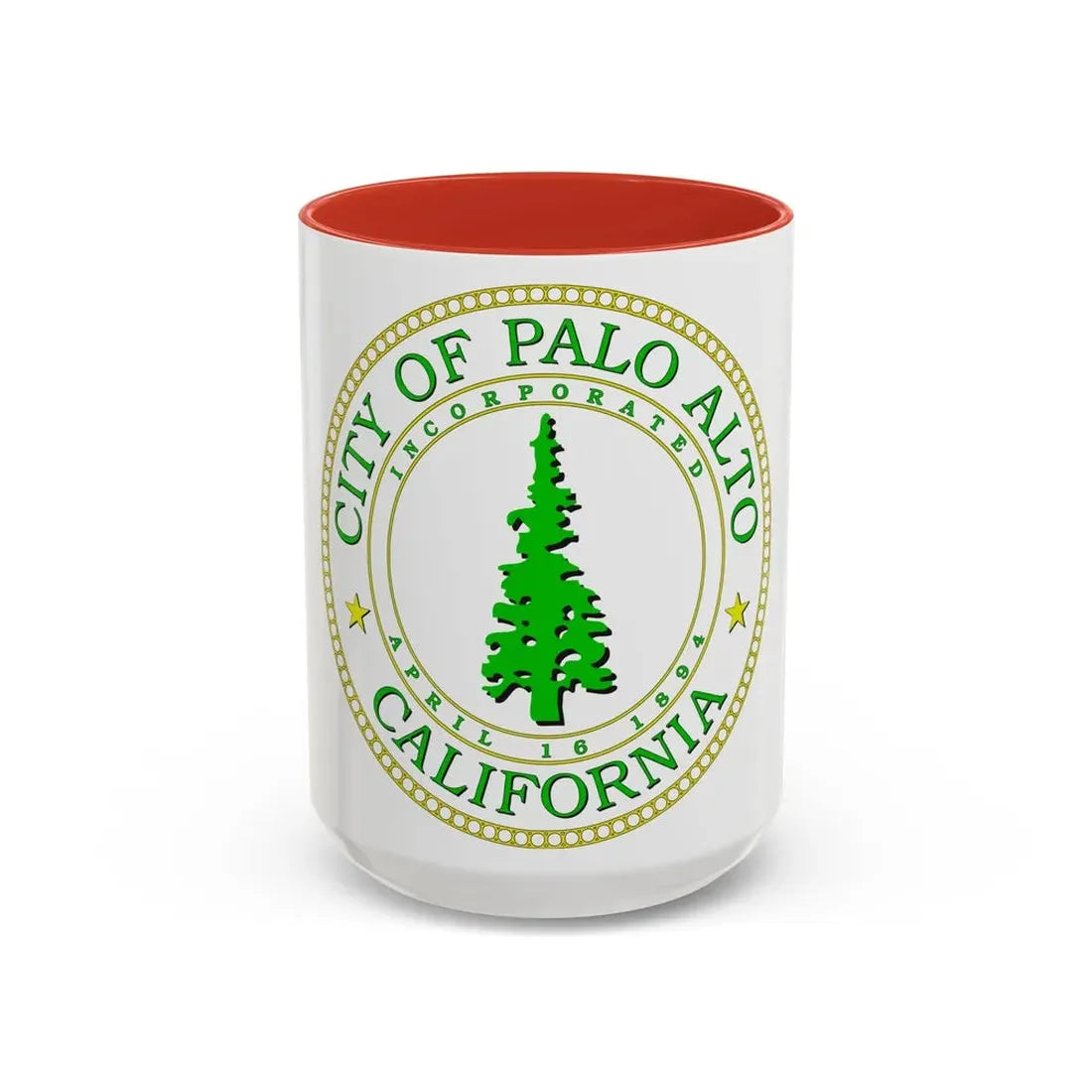 Seal of Palo Alto California - Accent Coffee Mug 15oz Red - Go Mug Yourself