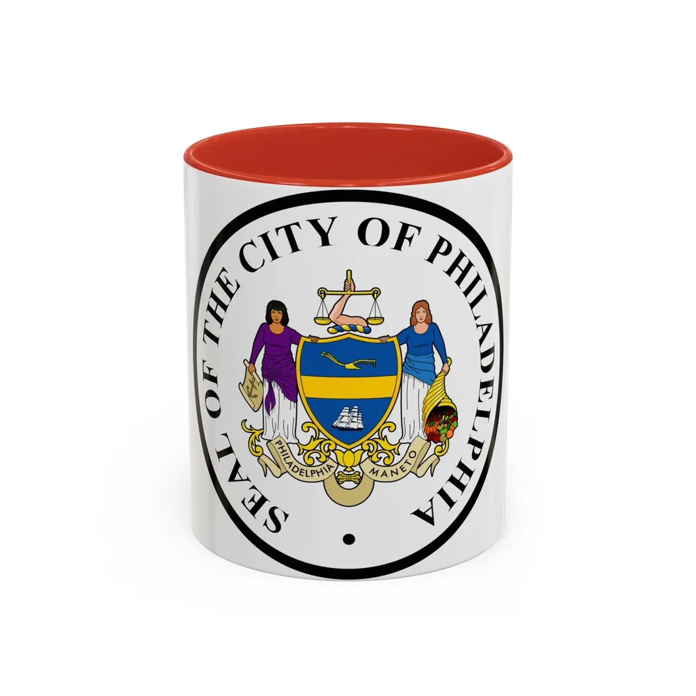 Seal of Philadelphia Pennsylvania - Accent Coffee Mug-11oz-Red-Go Mug Yourself