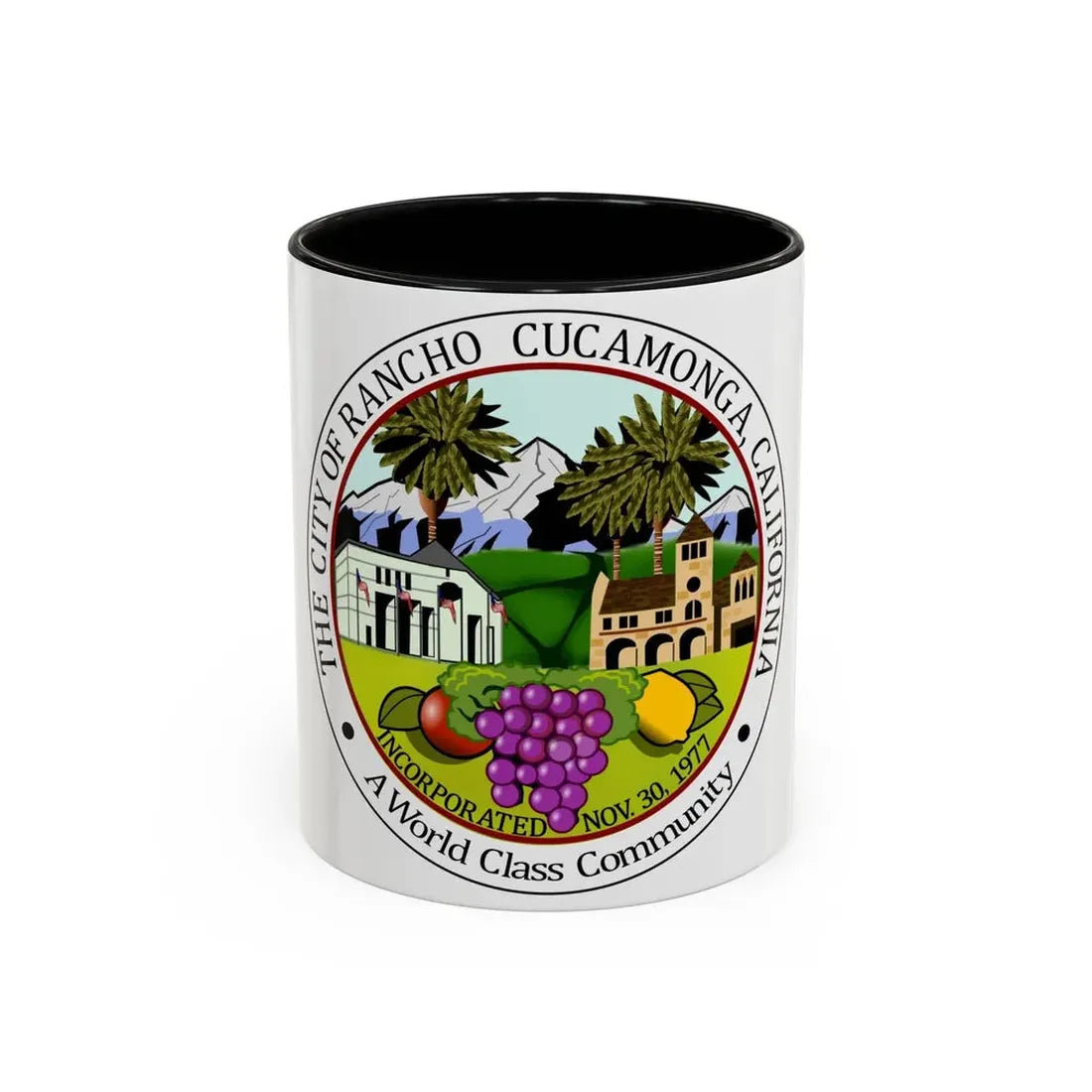 Seal of Rancho Cucamonga California - Accent Coffee Mug 11oz Black - Go Mug Yourself