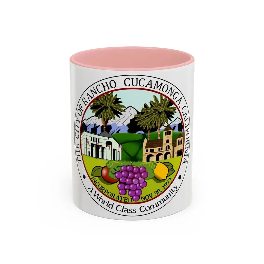 Seal of Rancho Cucamonga California - Accent Coffee Mug 11oz Pink - Go Mug Yourself