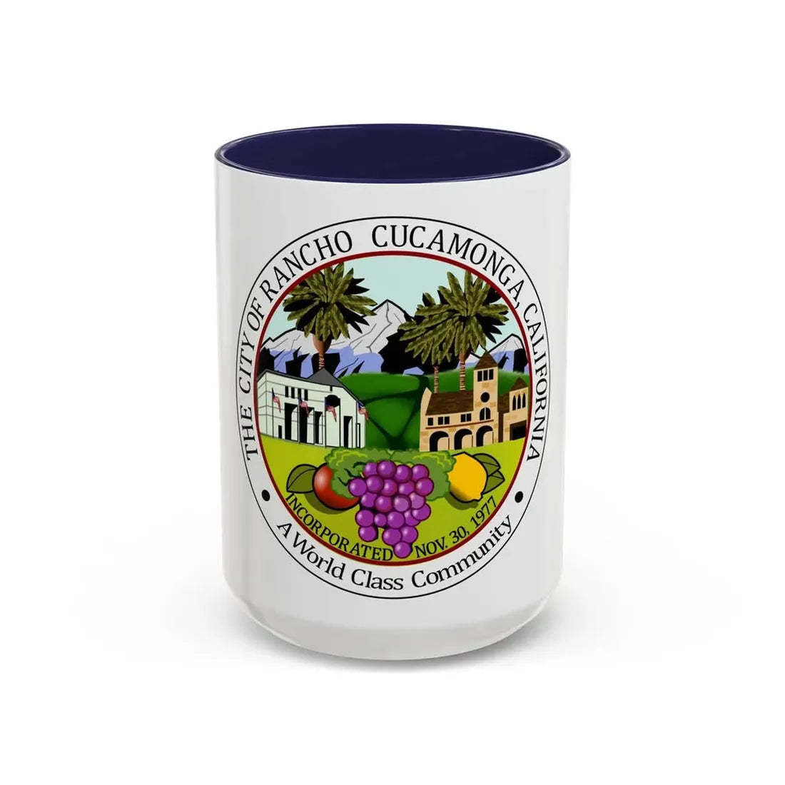 Seal of Rancho Cucamonga California - Accent Coffee Mug 15oz Navy - Go Mug Yourself