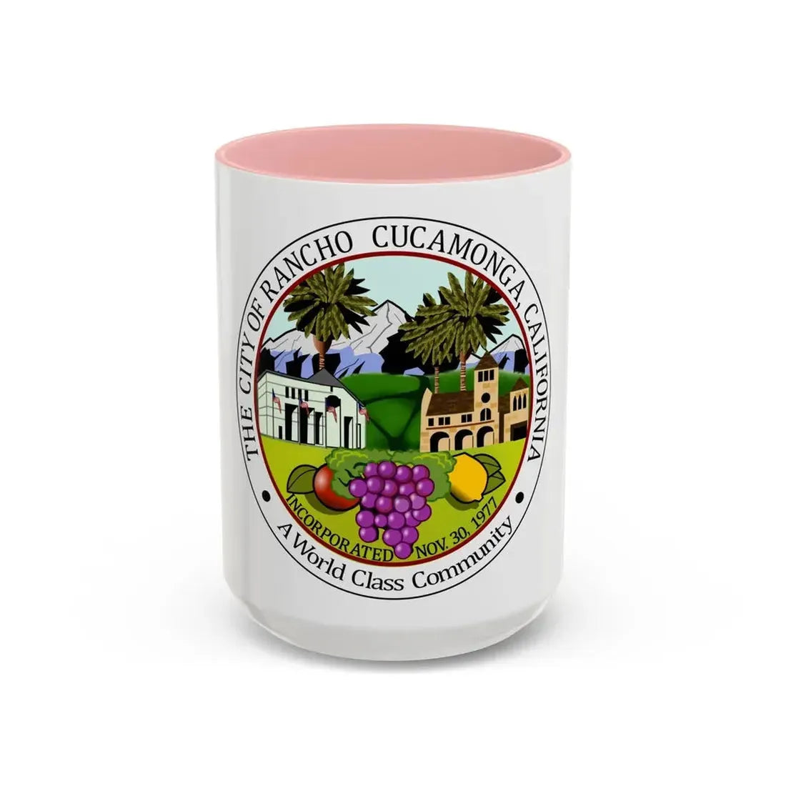 Seal of Rancho Cucamonga California - Accent Coffee Mug 15oz Pink - Go Mug Yourself