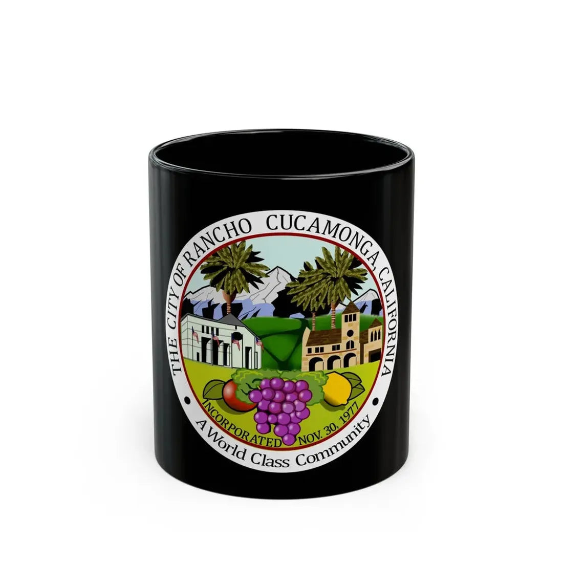 Seal of Rancho Cucamonga California - Black Coffee Mug 11oz - Go Mug Yourself