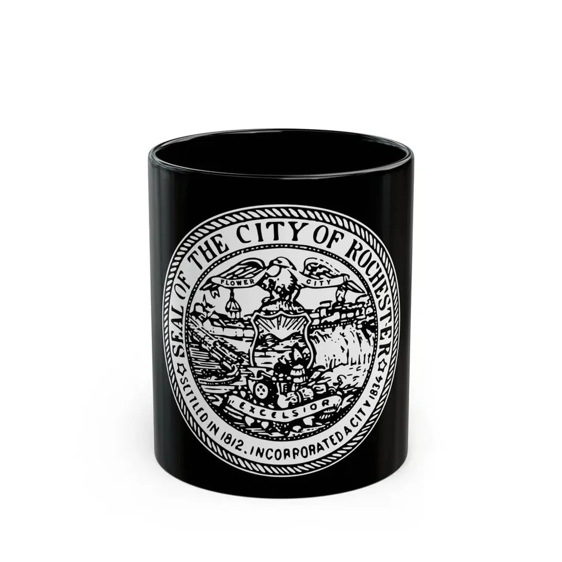 Seal of Rochester New York - Black Coffee Mug 11oz - Go Mug Yourself