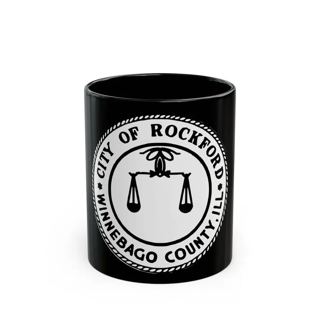 Seal of Rockford Illinois - Black Coffee Mug 11oz - Go Mug Yourself