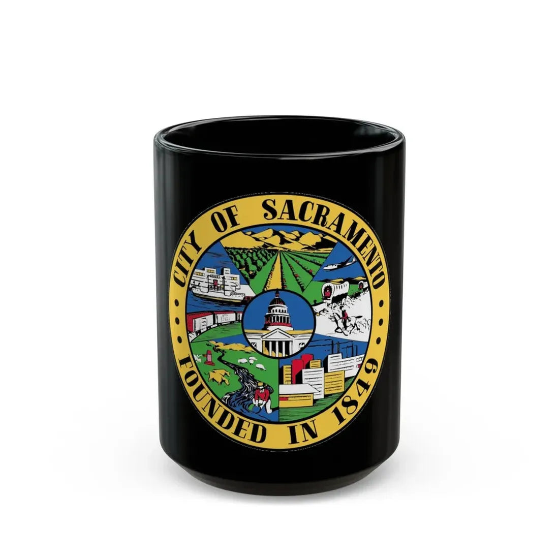 Seal of Sacramento California - Black Coffee Mug 15oz - Go Mug Yourself
