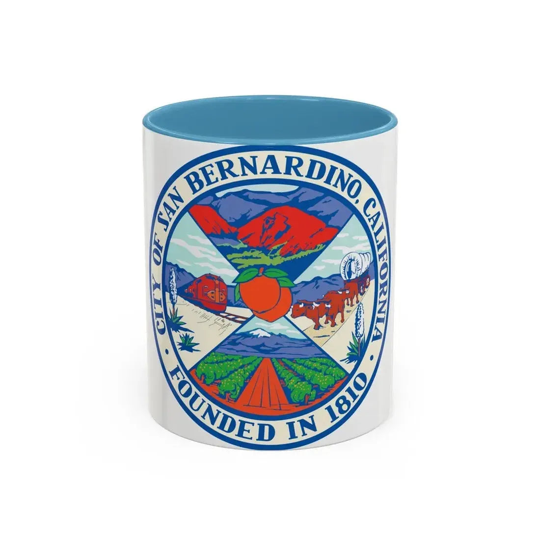 Seal of San Bernardino California - Accent Coffee Mug 11oz Light Blue - Go Mug Yourself