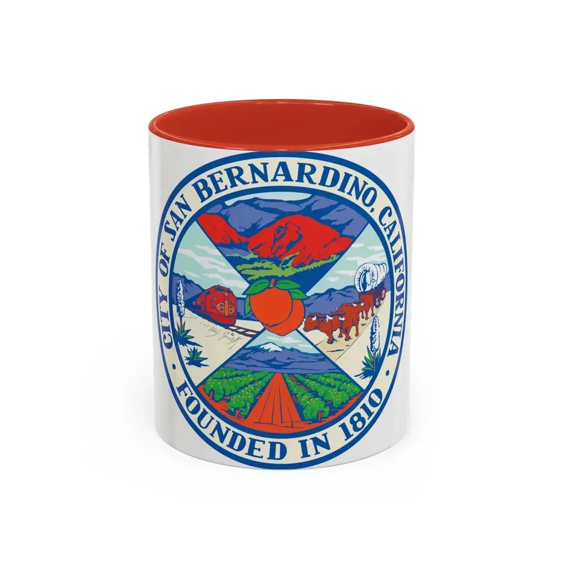 Seal of San Bernardino California - Accent Coffee Mug 11oz Red - Go Mug Yourself