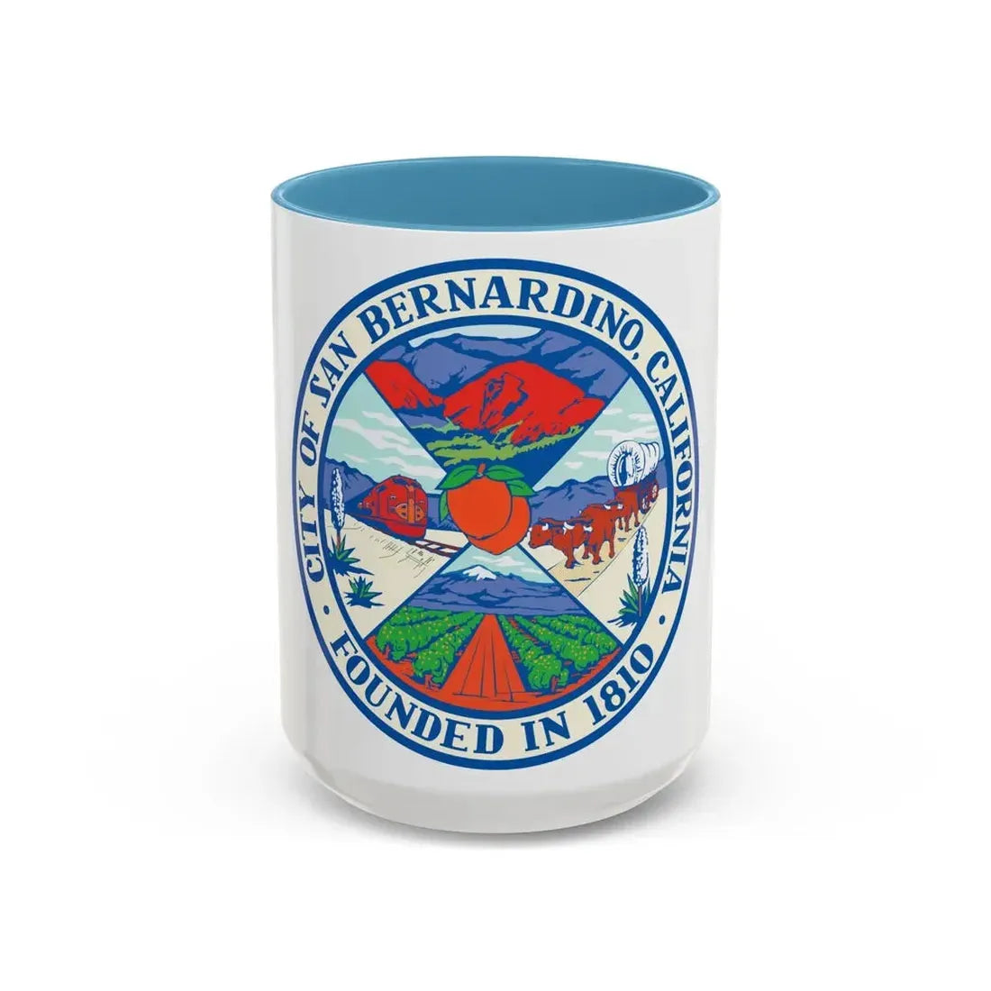 Seal of San Bernardino California - Accent Coffee Mug 15oz Light Blue - Go Mug Yourself