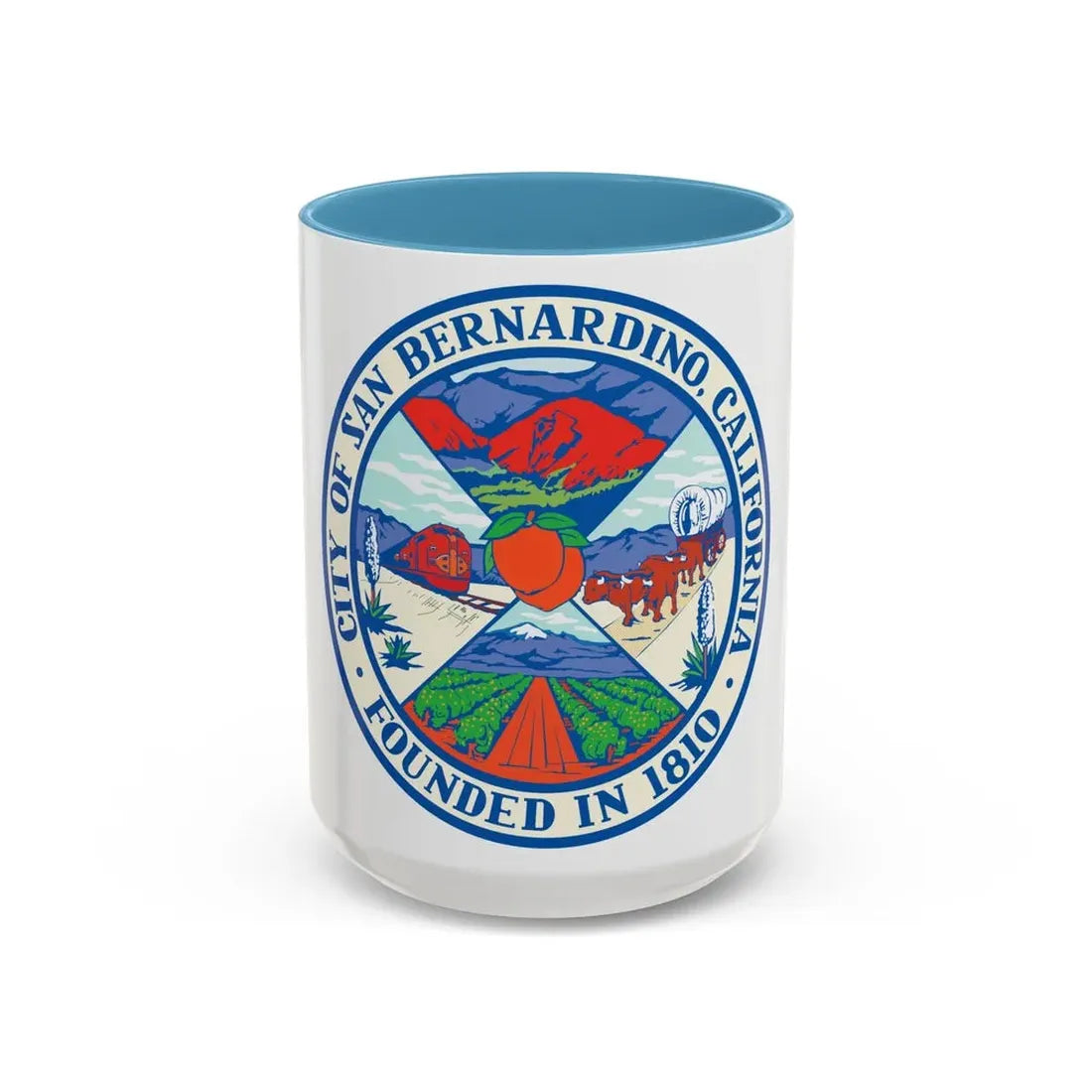 Seal of San Bernardino California - Accent Coffee Mug 15oz Light Blue - Go Mug Yourself