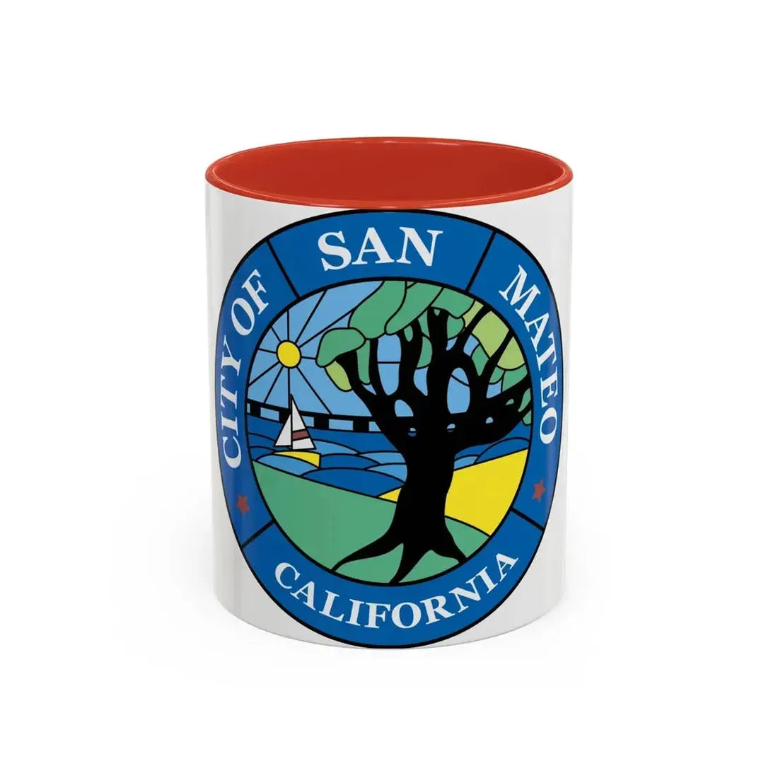 Seal of San Mateo California - Accent Coffee Mug 11oz Red - Go Mug Yourself