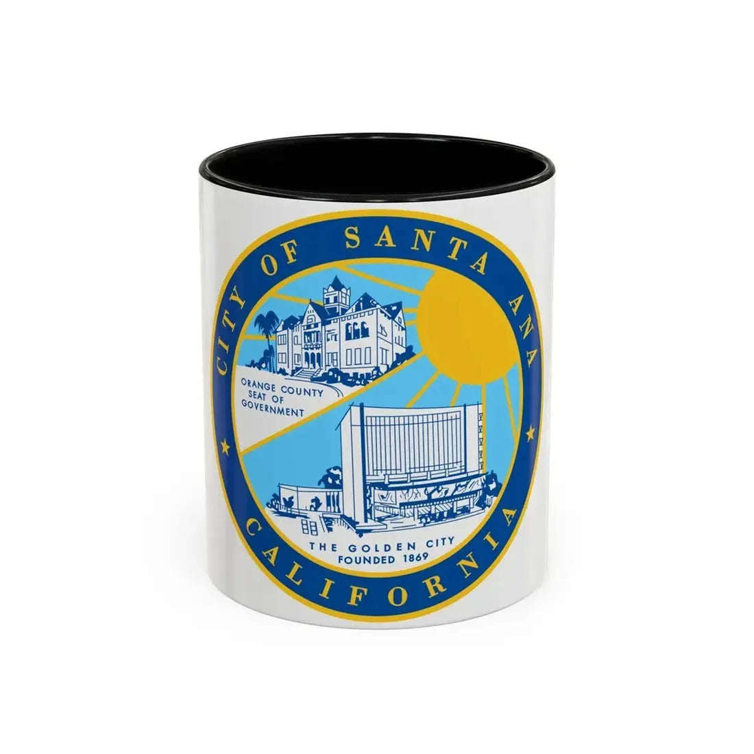 Seal of Santa Ana California - Accent Coffee Mug 11oz Black - Go Mug Yourself